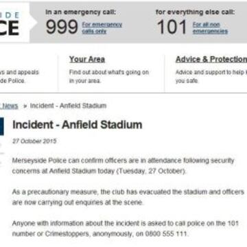 Comunicado de la Polic&iacute;a de Merseyside ante lo ocurrido en Anfield