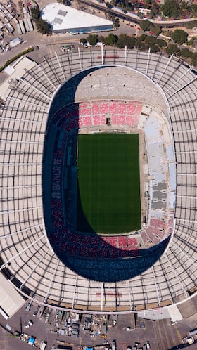 Aerial view of the Banorte (Azteca) Stadium during its renovation as the venue for the 2026 FIFA World Cup, on March 03, 2026, Mexico City, Mexico.