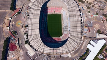 Aerial view of the Banorte (Azteca) Stadium during its renovation as the venue for the 2026 FIFA World Cup, on March 03, 2026, Mexico City, Mexico.