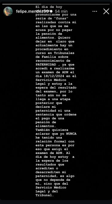 “Exigí el examen de ADN porque nunca he tenido una relación formal con esa persona... Estoy esperando los resultados”