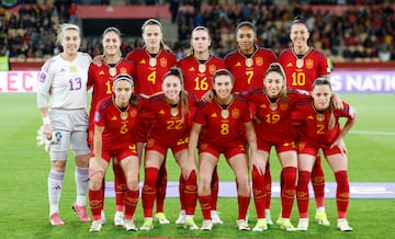 Once inicial del España. Catalina Coll, Laia Aleixandri, Irene Paredes, Laia Codina, Salma Paralluelo, Jennifer Hermoso, Aitana Bonmatí, Athenea del Castillo, Mariona CAldentey, Olga Carmona y Ona Batlle.