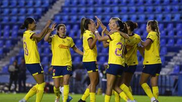Sarah Luebbert celebrates her goal 4-0 of America during the 15th round match between America and Pachuca as part of the Liga BBVA MX Femenil, Torneo Apertura 2024 at Ciudad de los Deportes Stadium on October 12, 2024 in Mexico City, Mexico.