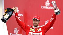Sebastian Vettel en el podio de Bak&uacute;.