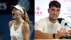 Los tenistas Maria Sharapova y Carlos Alcaraz.