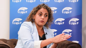 Beatriz Alvarez, President of the Women's Soccer League (Liga F) attends during an interview for Europa Press at Headquarters of the Liga F on July 19, 2023, in Madrid, Spain.