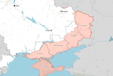 Así quedaría el mapa de Ucrania si se lleva a cabo el plan de paz de Estados Unidos y Rusia