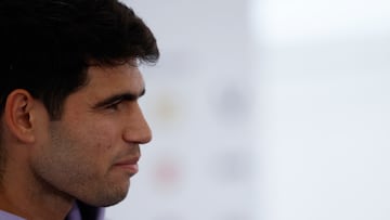 Tennis - Queen's Club Championships - Queen's Club, London, Britain - June 15, 2025 Spain's Carlos Alcaraz during the press conference Action Images via Reuters/Andrew Couldridge