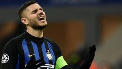 Inter Milan&#039;s Argentine forward Mauro Icardi react during the UEFA Champions League group B football match Inter Milan vs PSV Eindhoven on December 11, 2018 at the San Siro stadium in Milan. (Photo by Marco BERTORELLO / AFP)