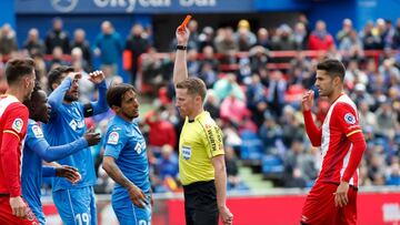 Damián vio la roja ante el Girona.