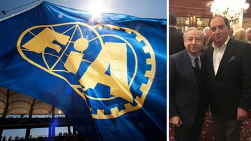 Jean Todt y Carlos Gracia junto a la bandera de la FIA.