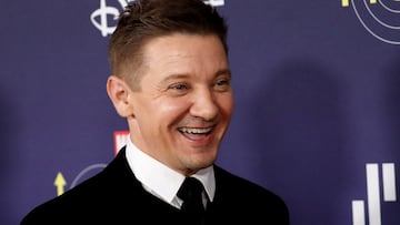 FILE PHOTO: Actor Jeremy Renner shares a laugh during the premiere of the television series Hawkeye at El Capitan theatre in Los Angeles, California, U.S. November, 17, 2021. REUTERS/Mario Anzuoni/File Photo