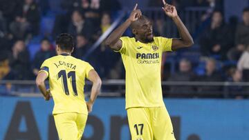 Ekambi celebra uno de sus goles contra el Almería.