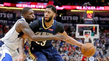 Dec 28, 2018; New Orleans, LA, USA; New Orleans Pelicans forward Anthony Davis (23) is defended by Dallas Mavericks forward Dorian Finney-Smith (10) in the second half at the Smoothie King Center. Mandatory Credit: Chuck Cook-USA TODAY Sports