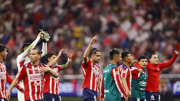 Fernando Gonzalez, Ricardo Marin of Guadalajara during the 6th round match between Guadalajara and America as part of the Liga BBVA MX, Torneo Clausura 2026 at Akron Stadium, on February 14, 2026 in Guadalajara, Jalisco, Mexico.