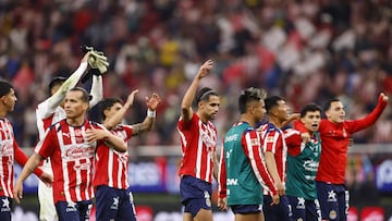 Fernando Gonzalez, Ricardo Marin of Guadalajara during the 6th round match between Guadalajara and America as part of the Liga BBVA MX, Torneo Clausura 2026 at Akron Stadium, on February 14, 2026 in Guadalajara, Jalisco, Mexico.