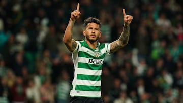 LISBON, PORTUGAL - FEBRUARY 27: Luis Suárez of Sporting CP celebrates after scoring a goal during the Liga Portugal Betclic match between Sporting CP and GD Estoril Praia at Estadio Jose Alvalade on February 27, 2026 in Lisbon, Portugal. (Photo by Gualter Fatia/Getty Images)