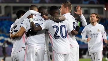 Los jugadores del Real Madrid celebran un gol en Champions esta temporada.