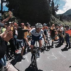 Alaphilippe, feliz con la afición: Casi se cae por llevar la bandera