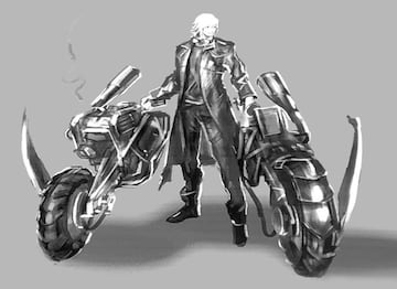 Imagen conceptual de la moto de Dante, capaz de partirse por la mitad para convertirse en una peligrosa arma blanca doble.
