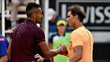 Nick Kyrgios saluda a Rafa Nadal después del partido entre ambos en el Masters 1.000 de Roma.