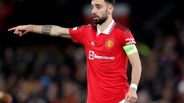 MANCHESTER, UNITED KINGDOM - FEBRUARY 23: Bruno Fernandes of Manchester United during the UEFA Europa League match between Manchester United v FC Barcelona at the Old Trafford on February 23, 2023 in Manchester United Kingdom (Photo by David S. Bustamante/Soccrates/Getty Images)