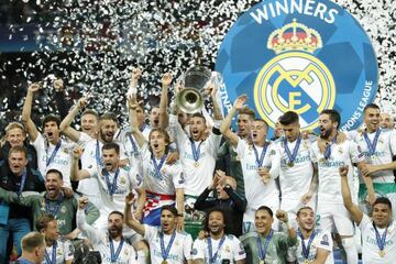 Three in a row | Goalkeeper Keylor Navas celebrates winning the 2018 Champions League for Real Madrid.