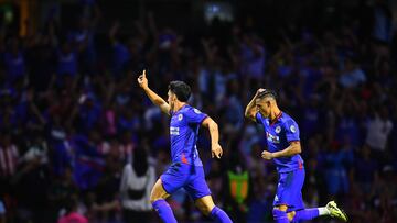 Lorenzo Faravelli celebrate this goal 1-0 of Cruz Azul during the 10th round match between Cruz Azul and Guadalajara as part of the Torneo Clausura 2024 Liga BBVA MX at Azteca Stadium on March 02, 2024 in Mexico City, Mexico.