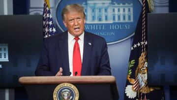 U.S. President Donald Trump speaks during a coronavirus disease (COVID-19) pandemic briefing in the Brady Press Briefing Room of the White House in Washington, U.S., August 3, 2020. REUTERS/Jonathan Ernst