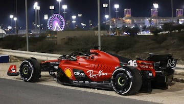 BAHRAIN, BAHRAIN - MARCH 05: Charles Leclerc of Monaco and Scuderia Ferrari car out of the race during the F1 Grand Prix of Bahrain at Bahrain International Circuit on March 05, 2023 in Bahrain, Bahrain. (Photo by Eric Alonso/Getty Images)