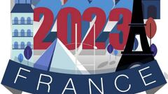 Cartel de la Copa del Mundo de rugby 2023 en Francia.