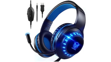 Auriculares gaming Pacrate H-11 de color azul con micrófono e iluminación led