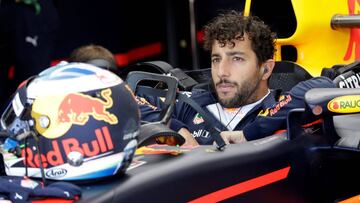 Daniel Ricciardo subido en el Red Bull durante el GP de Italia.