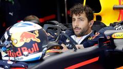 Daniel Ricciardo subido en el Red Bull durante el GP de Italia.