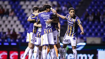 Joao Geraldino celebrates his goal 0-1 of San Luis during the 5th round match between Puebla and Atletico de San Luis as part of the Liga BBVA MX, Torneo Apertura 2025 at Cuauhtemoc Stadium, on August 15, 2025 in Puebla Mexico.