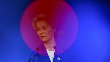 European Commission President Ursula von der Leyen speaks during a press conference during the informal EU Summit at the Puskas Arena, in Budapest, Hungary, November 8, 2024. REUTERS/Marton Monus