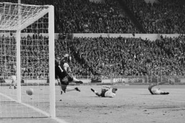 Hurst's second goal in the 101st minute has been the subject of hot debate after it bounced on the line, but was given by the Soviet linesman.  But Hurst put the game beyond Germany's reach by scoring his third goal on 120 minutes as BBC commentator Kenne