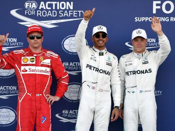 Kimi Raikkonen, Lewis Hamilton y Valtteri Bottas los tres primeros de la clasificación. 