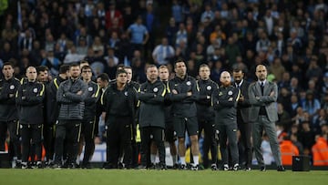 El cuerpo t&eacute;cnico del Manchester City, incluido su entrenador, Pep Guardiola.