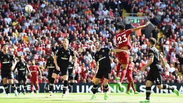 LIVERPOOL, ENGLAND - AUGUST 27:  ( THE SUN OUT,THE SUN ON SUNDAY OUT) Luis Diaz of Liverpool scores the first goal  during the Premier League match between Liverpool FC and AFC Bournemouth at Anfield on August 27, 2022 in Liverpool, England. (Photo by Andrew Powell/Liverpool FC via Getty Images)