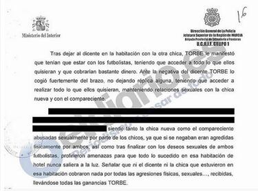 El informe policial en el que aparecen De Gea y Muniain