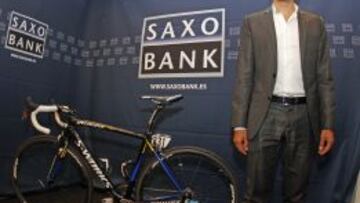 Alberto Contador, durante el acto del Saxo Bank celebrado en Madrid.