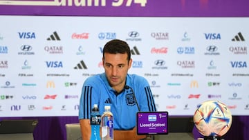 DOHA, QATAR - NOVEMBER 30: Lionel Scaloni, Head Coach of Argentina, attends the post match press conference after the FIFA World Cup Qatar 2022 Group C match between Poland and Argentina at Stadium 974 on November 30, 2022 in Doha, Qatar. (Photo by Michael Regan - FIFA/FIFA via Getty Images)