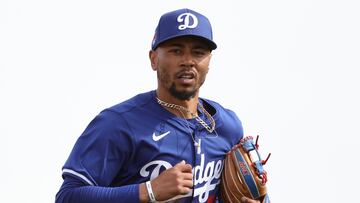 TEMPE, ARIZONA - FEBRUARY 24: Mookie Betts #50 of the Los Angeles Dodgers reacts after a play against the Los Angeles Angels during a spring training exhibition at the Peoria Sports Complex on February 24, 2024 in Tempe, Arizona.   Steph Chambers/Getty Images/AFP (Photo by Steph Chambers / GETTY IMAGES NORTH AMERICA / Getty Images via AFP)