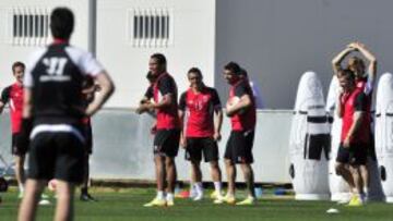 El Sevilla, en el entrenamiento de este martes.
