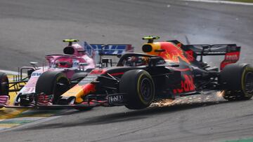 Ocon toc&oacute; a Verstappen en el GP de Brasil. 