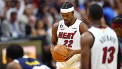 MIAMI, FLORIDA - JUNE 09: Jimmy Butler #22 of the Miami Heat shoots a free throw during the fourth quarter against the Denver Nuggets in Game Four of the 2023 NBA Finals at Kaseya Center on June 09, 2023 in Miami, Florida. NOTE TO USER: User expressly acknowledges and agrees that, by downloading and or using this photograph, User is consenting to the terms and conditions of the Getty Images License Agreement.   Mike Ehrmann/Getty Images/AFP (Photo by Mike Ehrmann / GETTY IMAGES NORTH AMERICA / Getty Images via AFP)