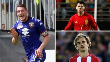 Andrea Belotti, Álvaro Morata y Antoine Griezmann.