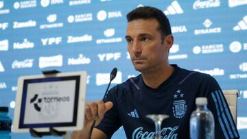 EZEIZA, ARGENTINA - MARCH 21: Argentina's coach Lionel Scaloni attends a press conference at Julio H. Grondona Training Camp on March 21, 2023 in Ezeiza, Argentina. (Photo by Daniel Jayo/Getty Images)