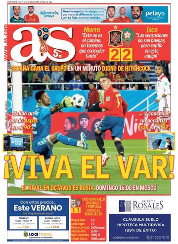 Portada de As del martes 26 de junio de 2018.