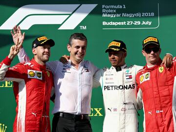 Lewis Hamilton, Sebastian Vettel y Kimi Raikkonen en el podio. 